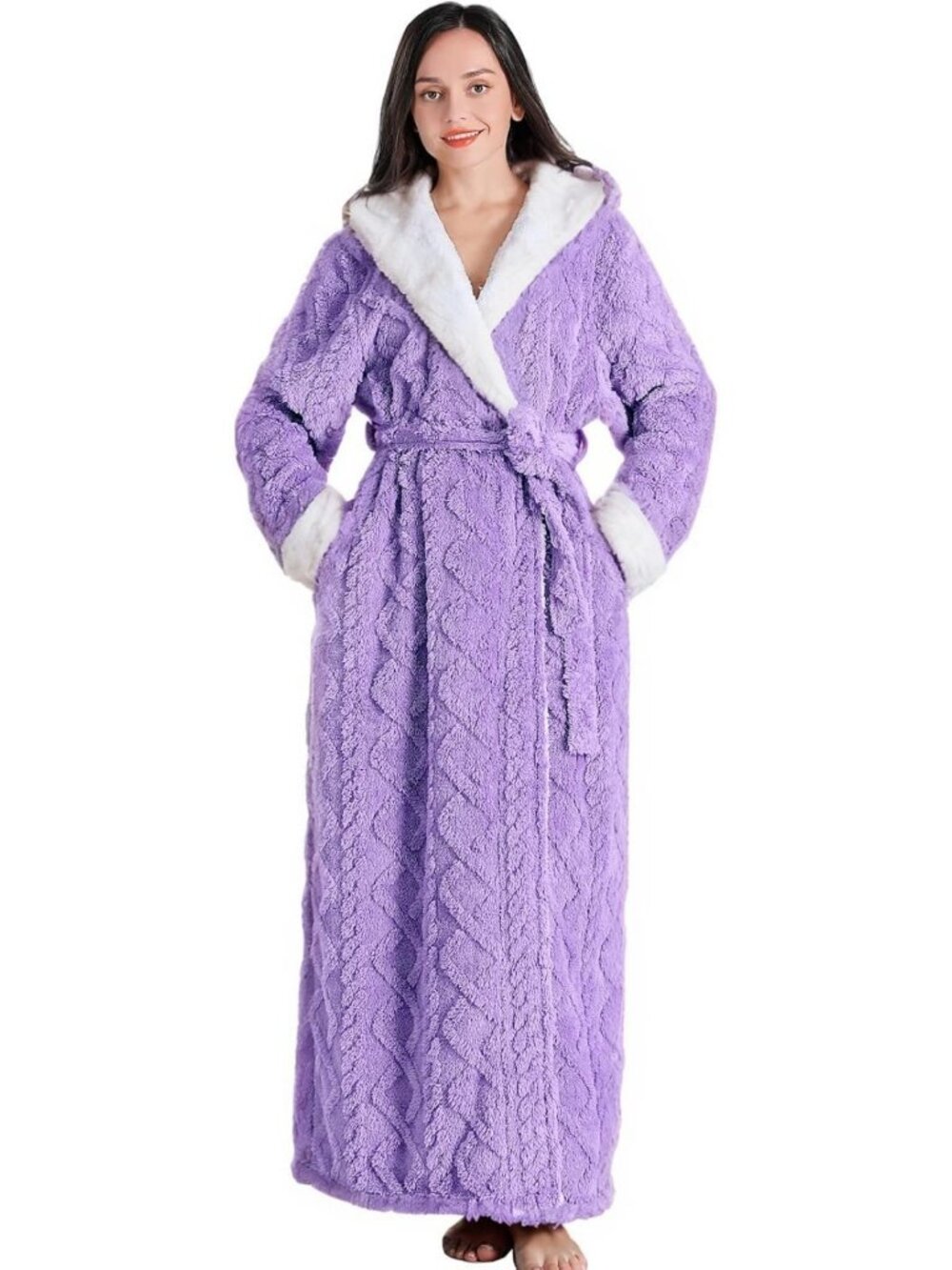 Cozy Hooded Fleece Robe for Women | Plush Winter Long Housecoat, Warm & Soft